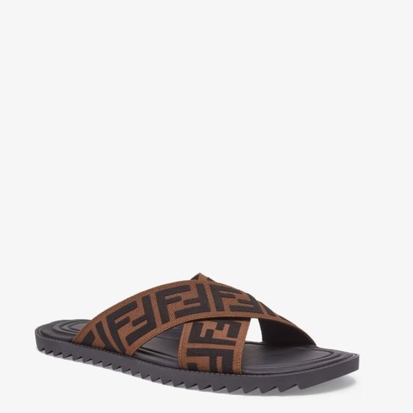 Fendi Brown Slide Sandals with Geometric Pattern - Picture 2 of 15